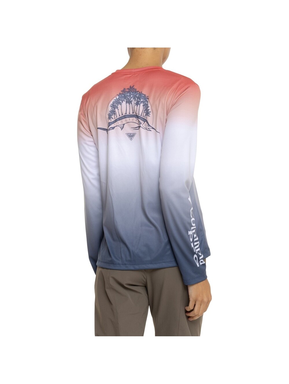Columbia Women PFG Omni Tidal Tee Red Long Sleeve UPF 50 Small Ombre $50 MSRP